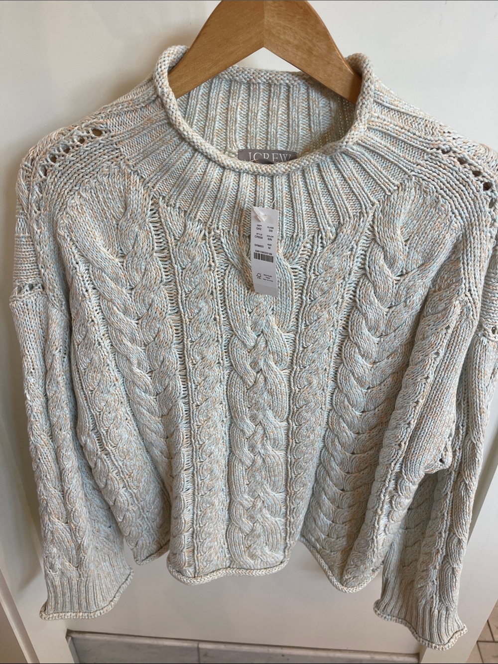 J. Crew NWT Medium Marled Cream Cable Sweater